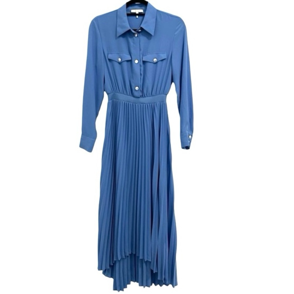 Maje Women's Rosana Pleated Midi Dress Blue Large Size 40​ - Picture 3 of 10
